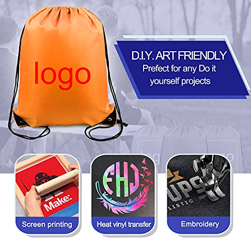 Image of BeeGreen 20 Pieces Orange-String-Bag-Pack-Bulk Durable Cinch Gym Sacks Backpacks Large Size for Christmas Sports Storage Travel Pull String Sackpack for Women and Men