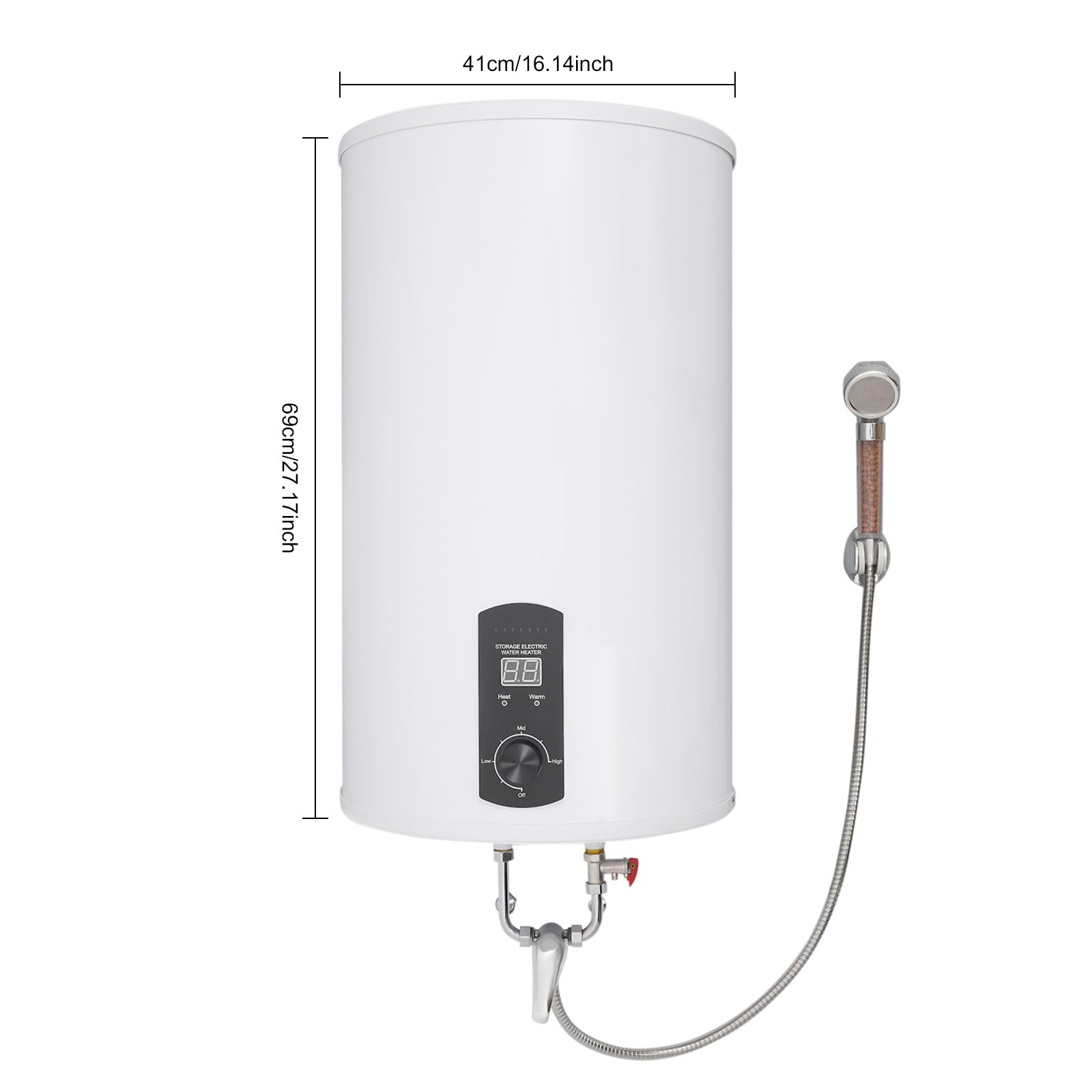 Scaldabagno elettrico da 220 V, 2000 W, 70 l, con pratica doccia, indicatore di temperatura e protezione contro le perdite, scaldabagno elettrico (bianco)