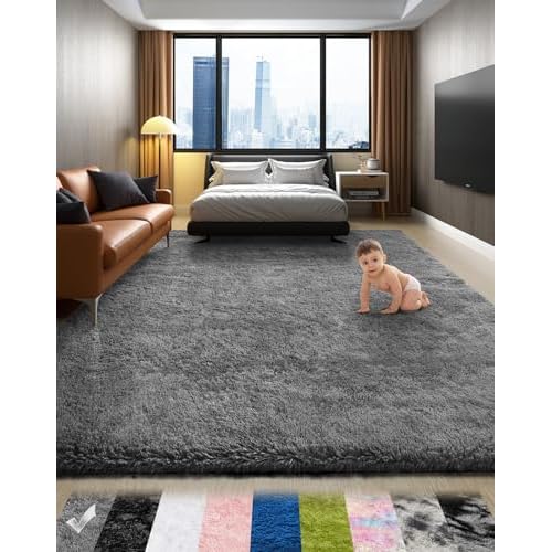 Ophanie Area Rugs for Bedroom Living Room, Grey Fluffy Fuzzy Shag Shaggy Soft Plush Carpet, 4×6 Indoor Floor Gray Rug for Kids Home Dorm Decor Aesthetic