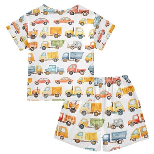 ALAZA Watercolor Car Pajamas Set Short Sleeve Cotton Sleepwear Summer Pjs 2 Piece 5-14Y2