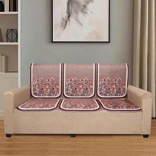 Image of Velvet Single Seater Sofa Cover with 2 Seat and Back Covers - Floral Design - Washable Fabric - Stylish Sofa Cover for Modern Living Room (Brown, 1 Seater Without Arm Cover)