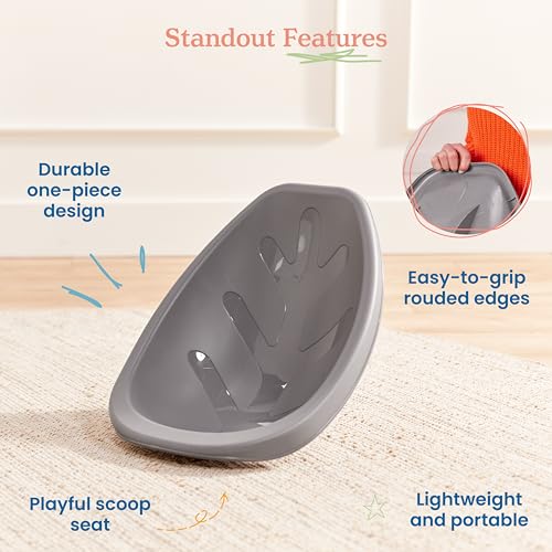 Image of ECR4Kids Plastic Leaf Scoop Floor Rocker Seat, Classroom Furniture, Grey, 6-Piece