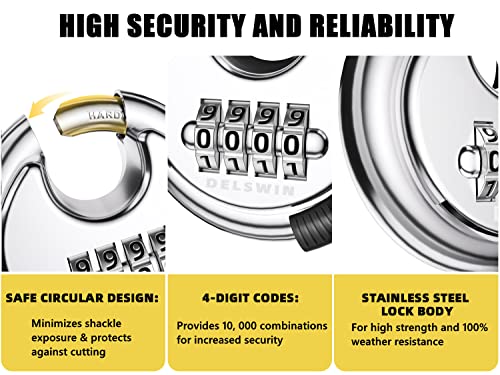 Image of DELSWIN 4 Digit Combination Lock Disc Padlock with Hardened Steel Shackle Outdoor Combo Lock for Outdoor Gate Sheds,Storage Unit,Garage,Fence,Gym Locker(2 Pcs)