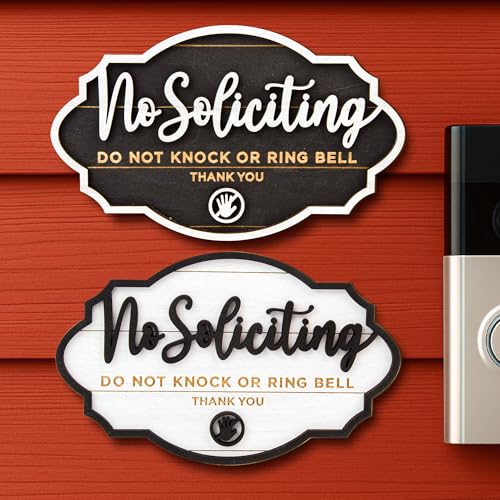 Woodamore Funny No Soliciting Sign For House Door - 2 Pack Small No Soliciting Sign For Front Door Hanging, Wooden No Solicitors Signs For Office Home Decor, Please Do Not Knock Or Ring Doorbell Signs