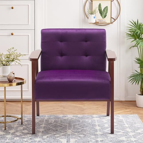Anwick Mid-Century Modern Accent Chair,PU Leather Living Room Chair with Solid Wood Frame,Comfy Armchair Lounge Reading Chairs for Bedroom Office (Purple)