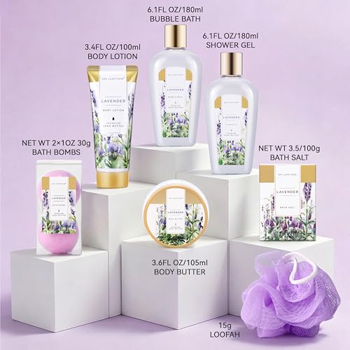 Image of spa luxetique Spa Gift Baskets for Women, 8 Pcs Lavender Lotion Set with Bubble Bath, Shower Gel, Birthday Anniversary Self Care Kit for Her, Christmas Gifts for Mom