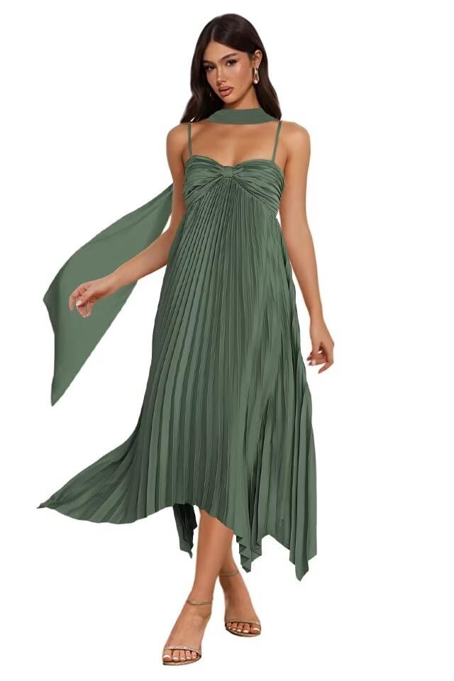 RSOETOO Scarf Bridesmaid Dresses Satin for Women 2025 Spaghetti Straps Wedding Guest Cocktail Dress RO194