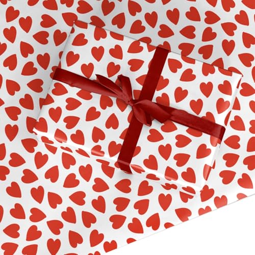 Red Heart Wrapping Paper - Stylish Valentines Day Gift Wrap for Couples Anniversary Wedding Love & Engagement Premium - 2 Sheets (50x70cm)