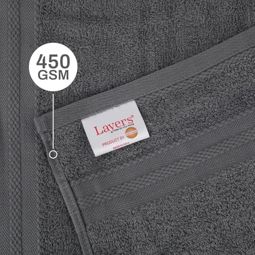 Image of Layers 100% Cotton Face Towels | 450 GSM Soft & Highly Absorbent | Aqua Plush Collection | Pack of 12 Super Soft Towels for Men & Women | 30 x 30 cm - Grey