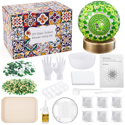 Baquler Turkish Mosaic Lamp Kit DIY Stained Glass Decorative Table Bedside Night Light Tabletop Bohemian Moroccan Lamp Craft Kit for Living Room Decorations(Green)