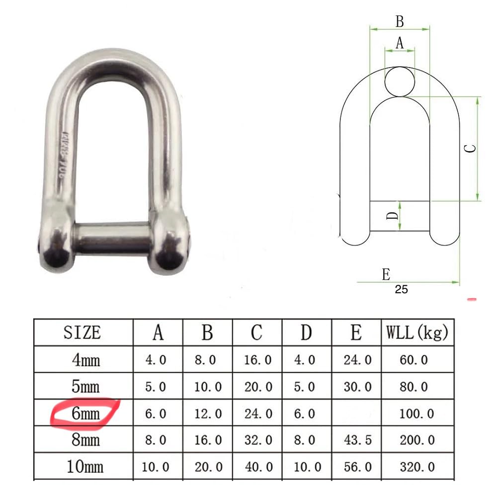 Moto Cinch Stainless Steel Flat Sink Screw pin D Shackle - no snag (2)