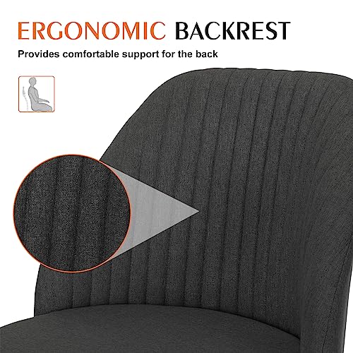 Image of Sweetcrispy Armless Vanity Chair, Cute Comfy Home Office Desk Chair with Wheels, Modern Upholstered Task Computer Seat for Bedroom, Study, Makeup Vanity, Height Adjustable & Swivel, Deep Gray
