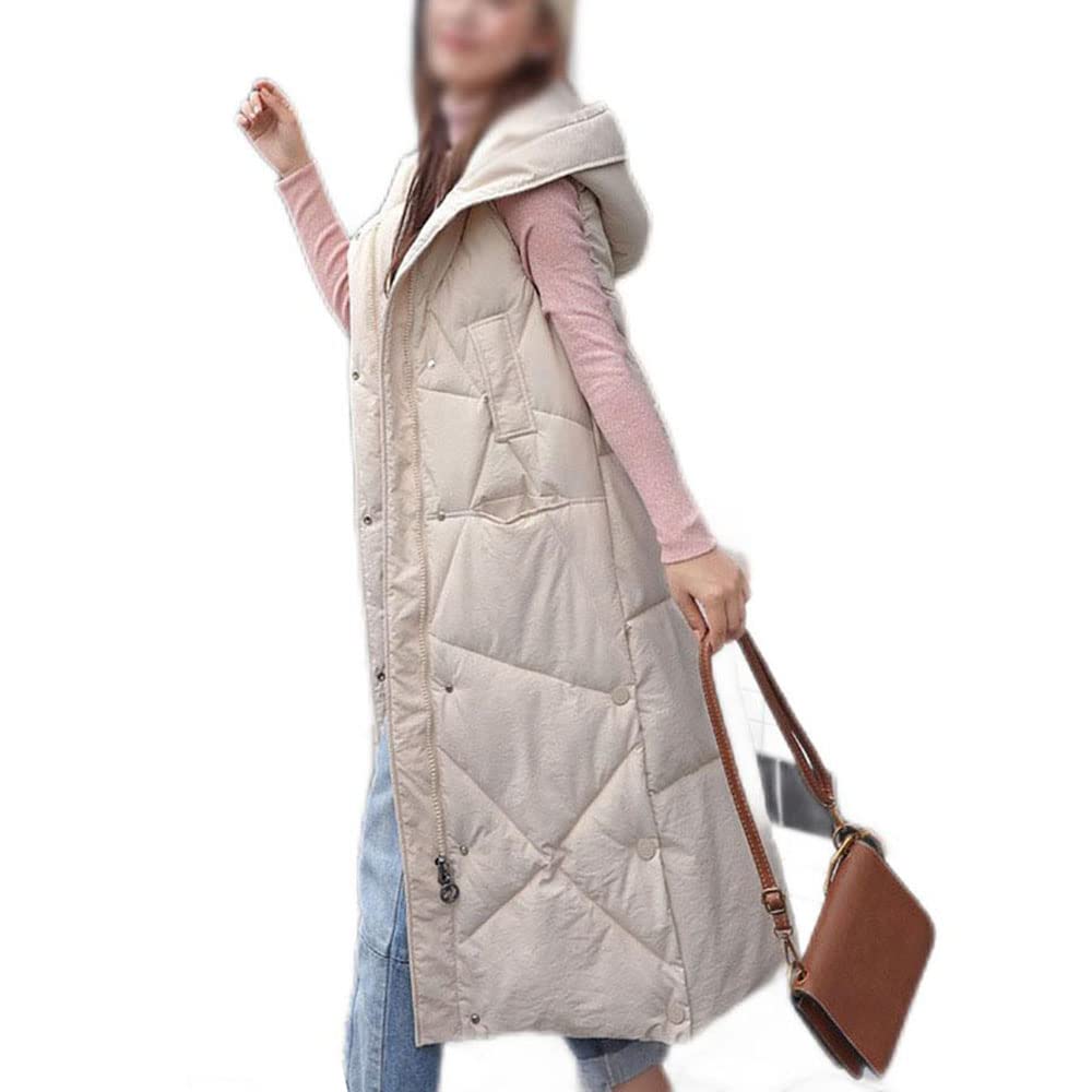 Gilet in Piumino Donna Gilet Trapuntato Autunno Invernali Smanicato Piumino Canottiera Mode Leggermente Imbottito Giacca con Cappuccio Gilet con Tasche Casual con Cerniera Outerwear,Beige,M