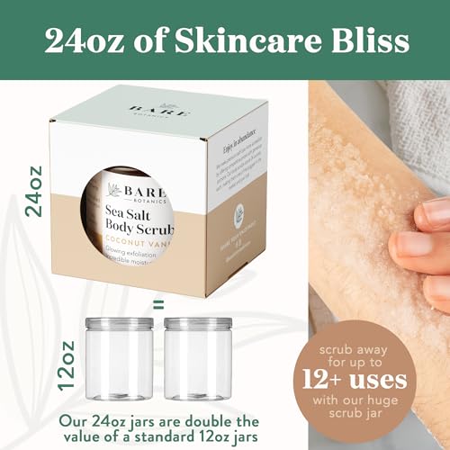 Bare Botanics Coconut Vanilla Body Scrub 24oz | Made in Madison, WI | All Natural Sea Salt Exfoliator w/ Skin Loving Moisturizers | Vegan & Cruelty Free | Gift Ready Packaging w/ a Cute Wooden Spoon - Image 3