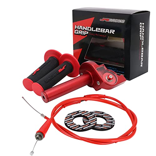 JFG RACING Motorcycle Throttle Assembly 7/8 22mm Quick Twist Throttle Grips With Throttle Cable Aluminum Alloy Universal For CRF50 KLX SSR TTR 110 125 150 200 250cc Dirt Pit Bike ATV Mini Bike Red