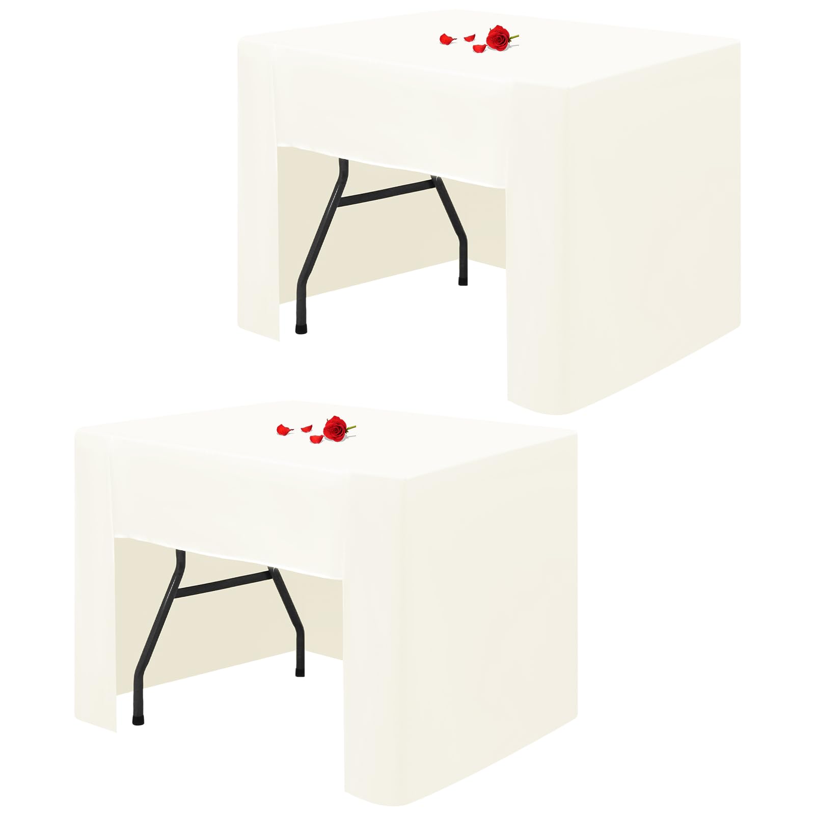 Lumaycens 2 Pack Ivory Tablecloth Open Back Square Tablecloth for Folding Table Washable Polyester Fabric White Table Cloth Fitted for Wedding Party Trade Craft Show Display Events