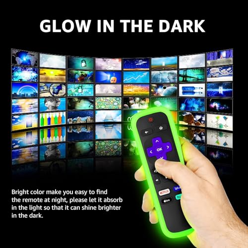 Image of 2 Pack Remote Cover for Roku, Battery Cover for TCL Roku Smart TV Steaming Stick Remote, Silicone Remote Case for Roku Universal Protective Controller Sleeve Skin Glow in The Dark Green Purple