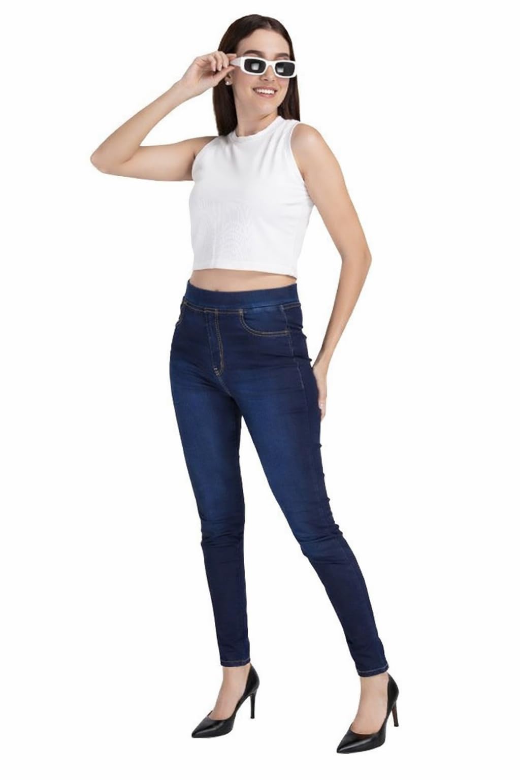 Black Denim Fix Elastic Women Denim Jegging-picture-33