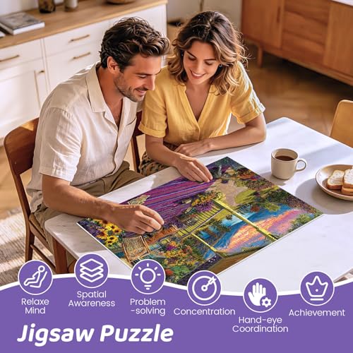 Image of 500 Piece Puzzle for Adults, Dreamy Garden and Puppy Jigsaw Puzzles 500 Pieces, Lake Mountains Cabin Puzzle 500 Pieces for Adults Seniors, Funny Courtyard Jigsaw Puzzle,Toy Game Gift for Men Women