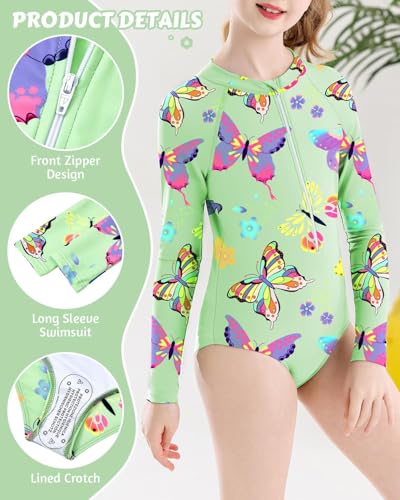 Image of Century Star UPF 50+ Girls Long Sleeve Swimsuit - Rash Guard Swimsuit Toddler Kids Teen One Piece Bathing Suit Zip 2-15Y