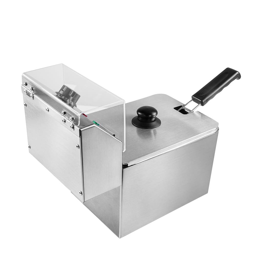 Mega-M Friggitrice elettrica a camera singola da 4 l, 2 kW, regolabile con coperchio, 22 x 40 x 30 cm, acciaio inox 230 V