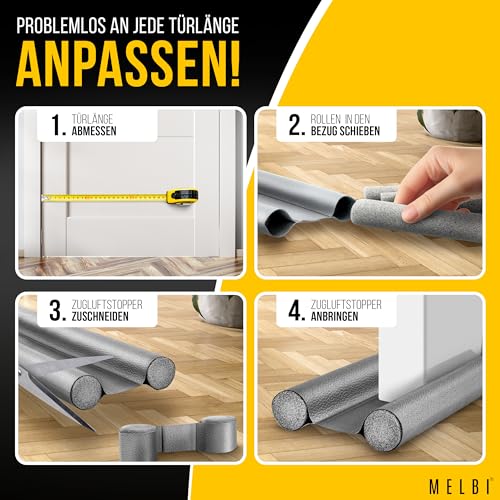 MELBI® - Premium tochtstopper voor deuren lederlook, deurbodemafdichting om stookkosten te besparen, op maat gemaakte deurafdichting, warmte-isolerend & energiebesparend, tochtstop 96 cm (1, grijs) - Image 5