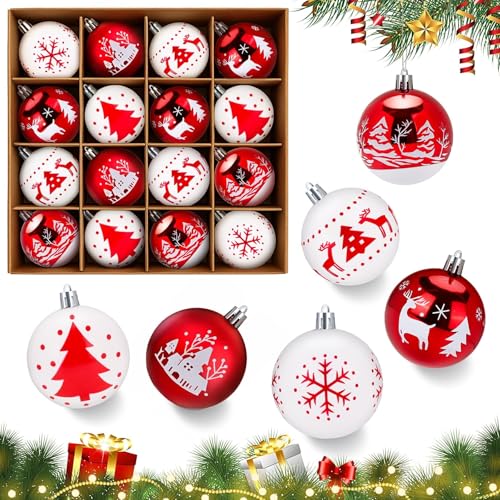 Weihnachtskugeln mit Box, 16 Stück 6cm Christbaumkugeln Kunststoff...