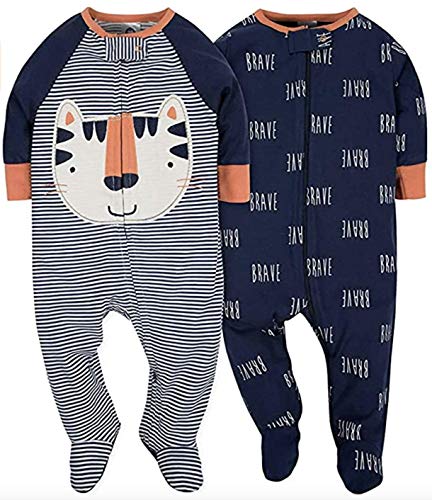 Gerber Baby Boys' 2 Pack Zip Front Sleep 'n Play, Tiger, 6-9 Months