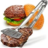Grip Right Turner Tongs – Kitchen Discovery – Dual Spatulas for Safe Lifting of Fish, Burgers, Pancakes, Cutlets – Stainless Steel Barbecue Tongs for Easy Flipping