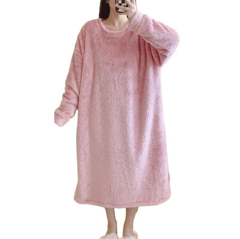 Camisones De Mujer Invierno Camisones de Franela Gruesos y cálidos de Manga Larga de Talla Grande for Mujer, Ropa de Dormir Holgada, Vestido de Noche, camisón de Invierno(A,XXL)