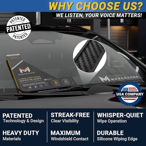 Image of Premium Silicone Windshield Wiper Blades 26 inch & 18 inch (2 Pack) for Car & Truck | Carbon Fiber Design, Quiet & Smooth Streak-Free Clean Wipe, All-Season, OEM Quality, Front Automotive Replacement Wipers