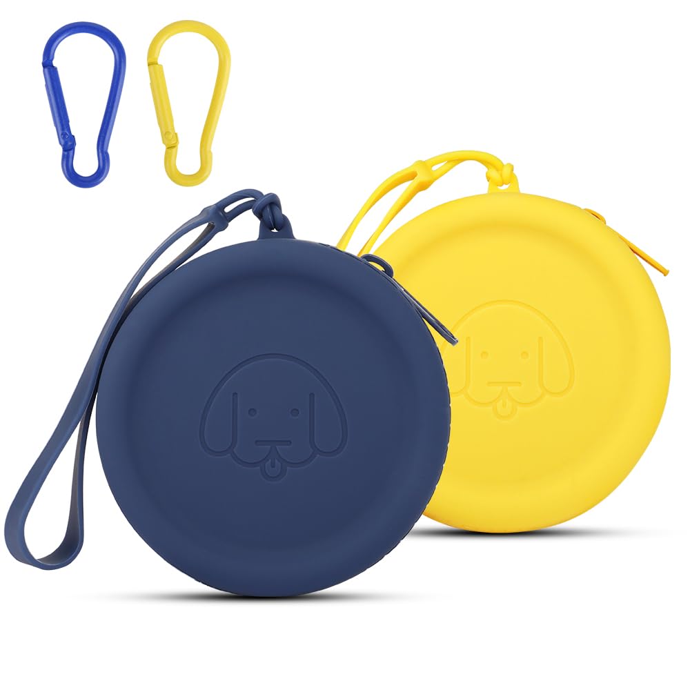 WALLFIDSilicone Dog Treat Pouch Small Bag,2PCS Pet Walking Bag for Dog and Cat,Pocket Size,Easy to Clean,Odorless,Zipper Design,Moisture-proof,Travel Walking Bag,Portable Training Bag.(Yellow&Blue)