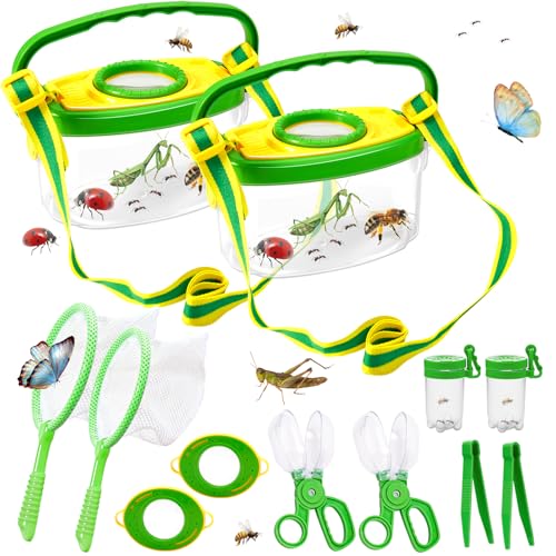 12Pcs Bug Catcher for Kids,Kids Bug Catching Kit with Bug Collector Butterfly Net Tweezer Bug Tongs Magnifying Glass Bug Jar,Toddler Bug Habitat Outdoor Explore Toys Bug Collection