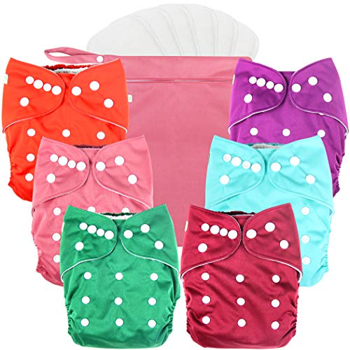 Image of wegreeco Cloth Diapers 6 Pack with 6 Inserts & 1 Wet Bag, Washable Cloth Diapers for Babies, One Size Adjustable Reusable (Girl Prints 02)
