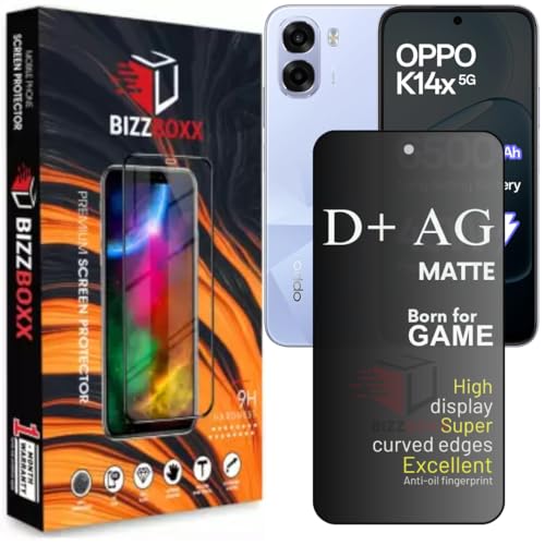 Image of D+ AG Matte Tempered Glass Screen Guard Protector For OPPO K14x 5G Temper Glass Anti Fingerprint Gaming Special With Camera Cut (For Oppo K 14X - 6.75 Inch)- Pack of 1