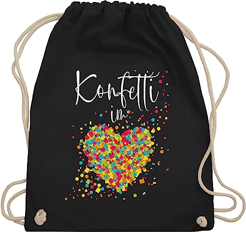 Shirtracer Turnbeutel Rucksack - Karneval & Fasching - Taschen - Konfetti im Herzen I - Unisize - Schwarz - kamelle tasche karnevalsbeutel faschings köln stoffbeutel für wurfmaterial karnevalstasche