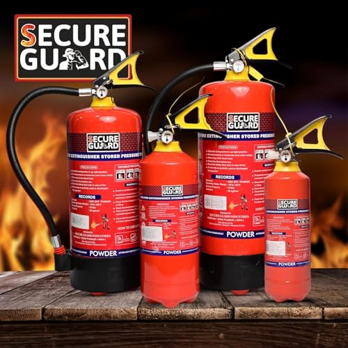 Image of Secure Guard ABC Powder Type (1kg + 2kg Combo) Fire Extinguisher ISI Mark with Wall Mount Hook and How to use Instruction Manual for Home, Kitchen, Office, School and Industrial Use