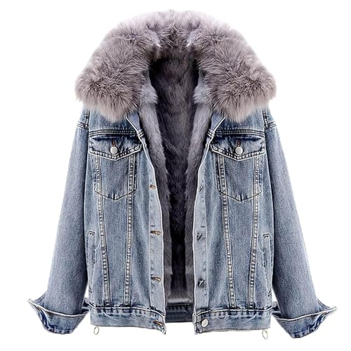 Yabeina Kail 12.14-ZAO-120 Women Denim Jacket With Fur Thicken Warm Wool Outwear Winter Parka Shacket Sherpa Fleece Lined Hooded Denim Jean Jacket Coat cover