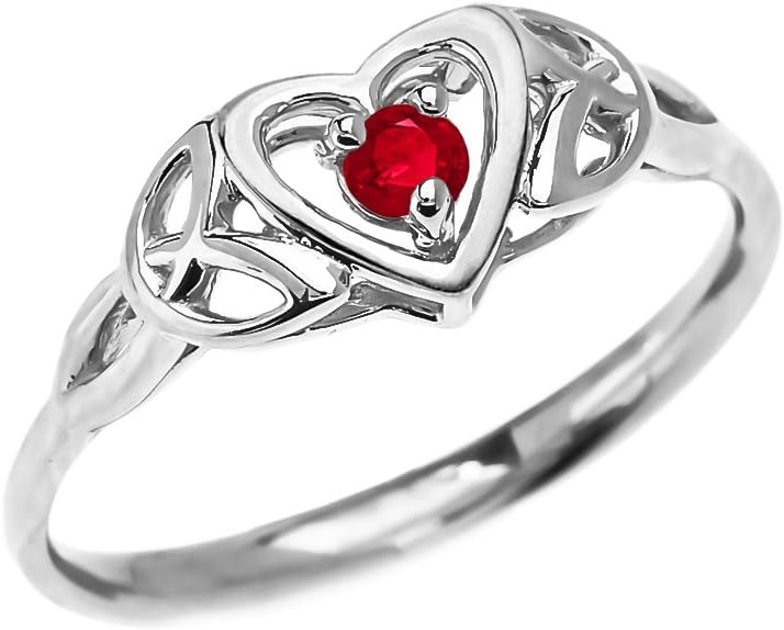 Dainty 14k White Gold Trinity Knot Heart Solitaire Ruby Engagement and Proposal Ring