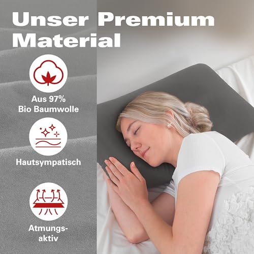BaSaTex Bio Kissenbezüge Spannbezüge 2er Pack für Nackenkissen und Gesundheitskissen | 97% GOTS-Zertifizierte Baumwolle + 3% Elasthan | 40x60 cm - 45x65 cm | Anthrazit