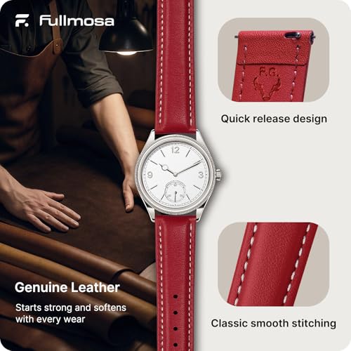 Image of Fullmosa 22mm Quick Release Leather Watch Band for Garmin Samsung Galaxy | Strap for Garmin Vivoactive 4 45mm,Garmin Venu 4(45mm) /Venu 3 /Venu 2,Samsung Galaxy Women Men, Red&Silver Buckle