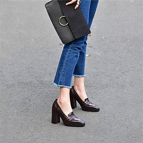Image of FOWT Dressy High Block Heels Loafers for Women Classical Square Toe Pumps Comfortable Slip On Walking Shoes School Uniform Goth Oxfords US Size 4-16 M