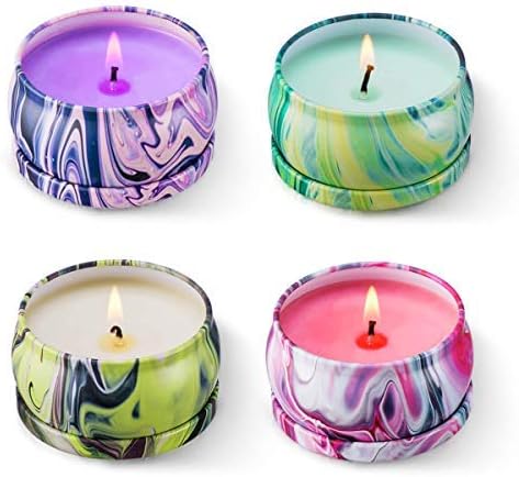 Soy Wax Aromatherapy Scented Candles Gift Set Lavender Vanilla Eucalyptus & Rosemary, Really Natural Fragrance Essential Oils Travel Tin Relaxing Candle for Stress Relief, Pack 4