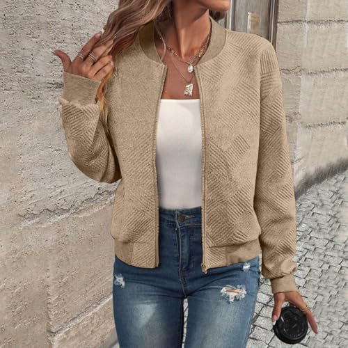 Bomber Jacket Women Textured Zip Up Casual Jackets Lightweight Fall Cropped Quilted Jackets Coat with Pockets3