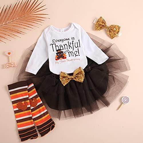 Baby Girl Thanksgiving Outfit Bodysuit+Tutu Skirt+Leg Warmer+Bunny Headband Set - Image 2
