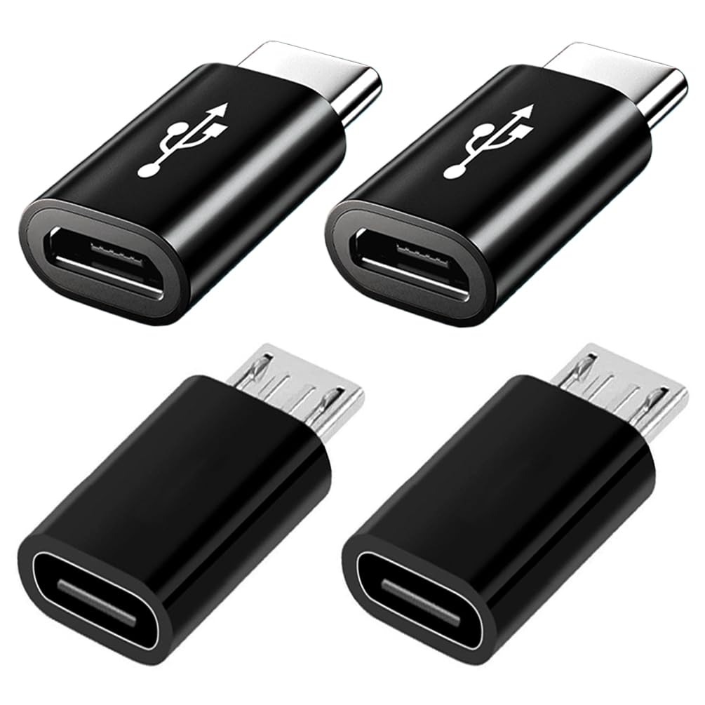 Adattatore Micro USB a USB C 4-Pack, Adattatore Tipo C Maschio a MicroUSB Femmina e MicroUSB Maschio a Tipo C Femmina Compatibile con Samsung Galaxy, Telefoni Android e Altri, Nero