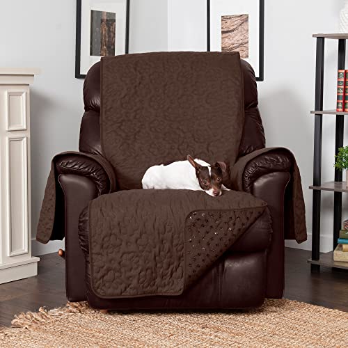 Image of Furhaven Waterproof & Non-Slip Recliner Chair Cover Protector w / Side Pockets for Dogs, Cats, & Children - Quilted Paw Print Living Room Furniture Cover - Espresso, Recliner