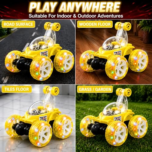 Image of Rechargeable 360 Stunt Remote Control Car for Kids with LED Lights, USB Charging, Anti-Skid Rubber Tires, 4WD RC Toy Car Indoor Outdoor Toy Gift for Boys Girls Age 3 4 5 6 7+ Years 9802Yellow