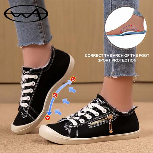 Women's Canvas Walking Shoes Casual Low Top Sneakers Fashion Womens Lace Up Tennis Canvas Shoes Comfortable Loafers Ladies Soft Soled Non-Slip Lightweight Breathable Orthotic Sneaker4