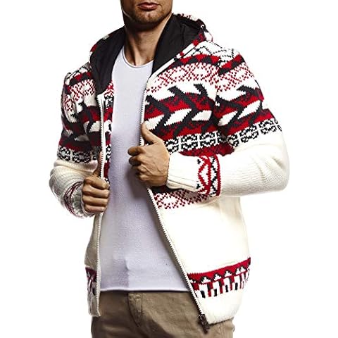 Leif Nelson Men Cardigan Jacket Hood LN-20756 Ecru X-Large Cover